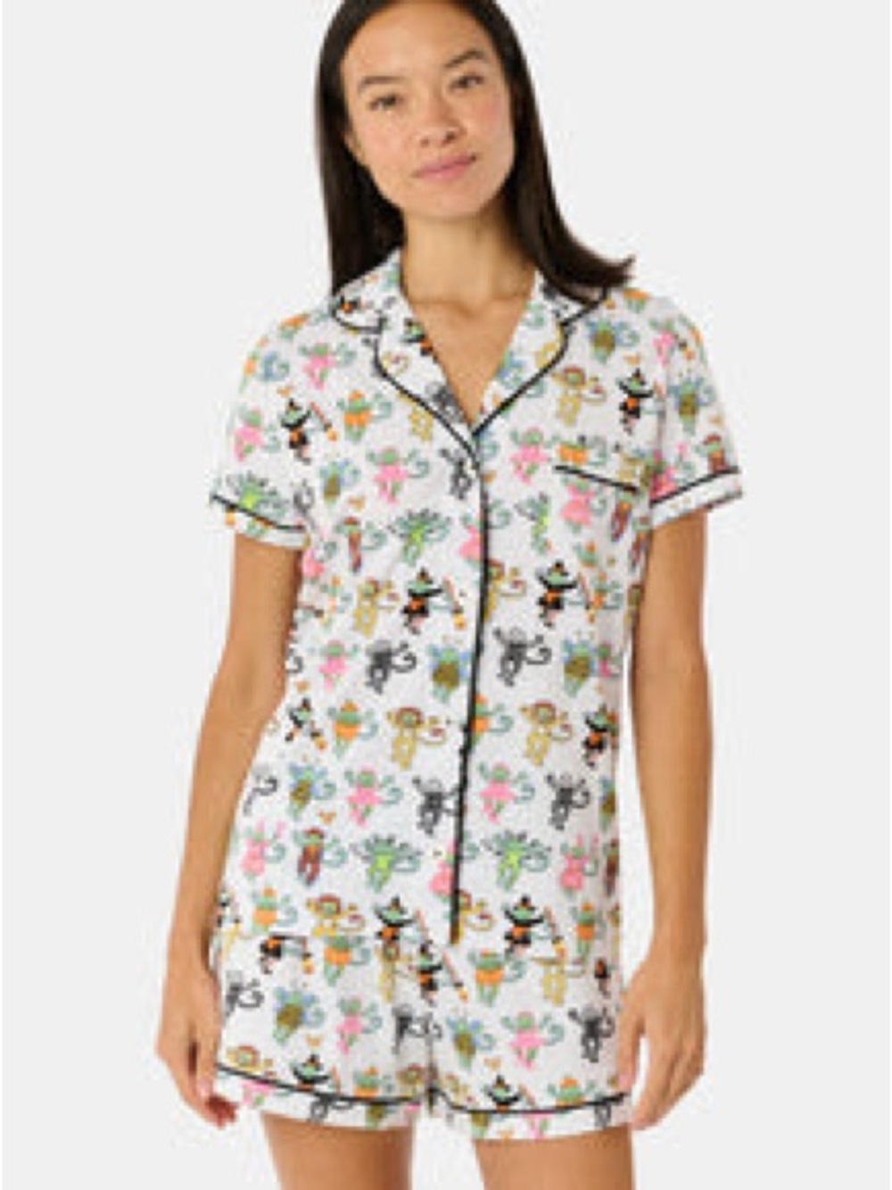 Roller Rabbit White Short Pajama Set with Multicolor Animal & Floral Print